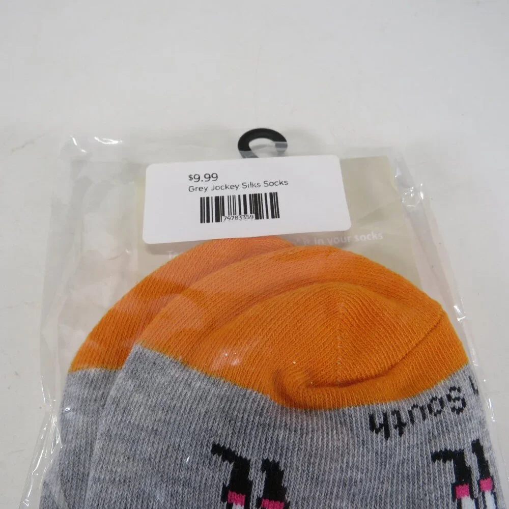 jockey socks heather gray w green and orange accents Equine Jockey Horse Racing